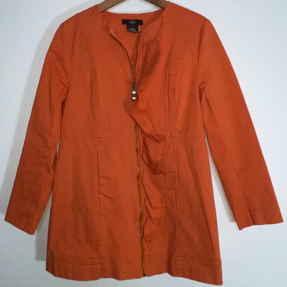 Luii‎ Ruffle Front Cotton Coat - Women's Size L - Warm Orange Color